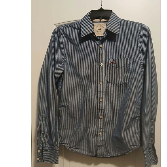 Hollister Other - Hollister Mens Blue White Striped Long Sleeve Button Down Shirt Size M Cotton